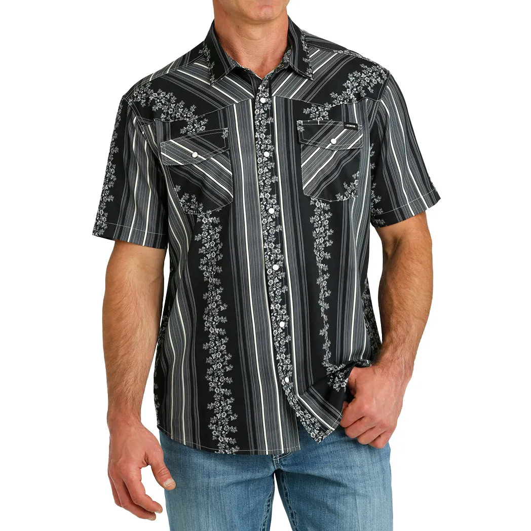 Cinch Men's Vintage Wallpaper Stripe Western Camp Short Sleeve