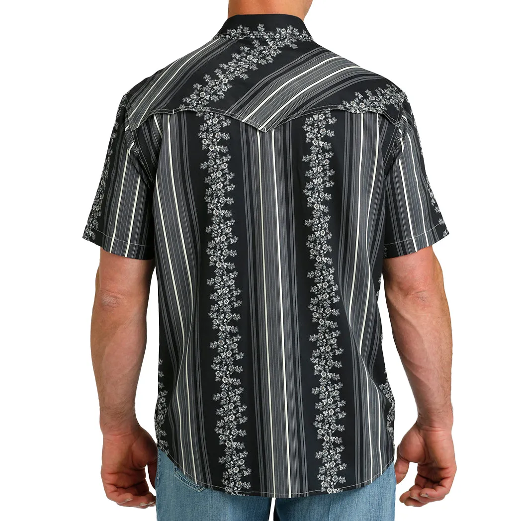Cinch Men's Vintage Wallpaper Stripe Western Camp Short Sleeve