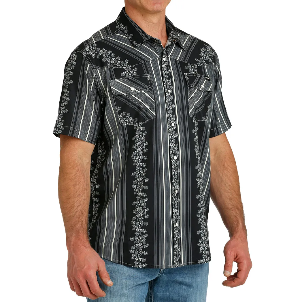 Cinch Men's Vintage Wallpaper Stripe Western Camp Short Sleeve