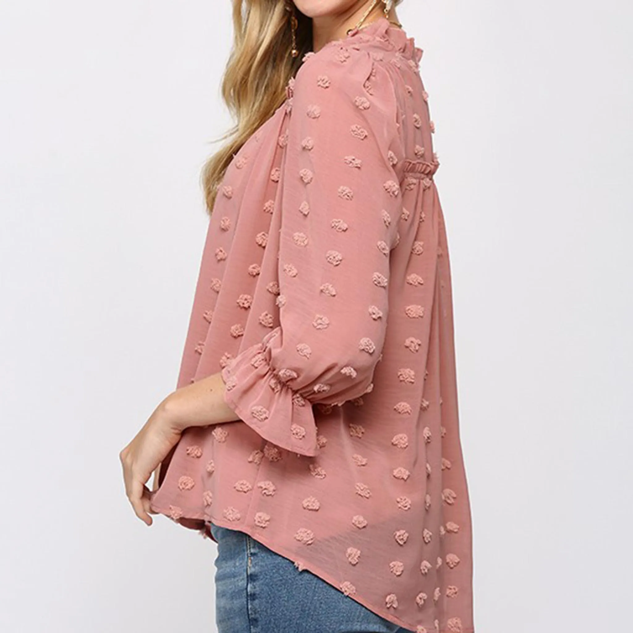 Gigio Women's Solid Puffy Dot Long Sleeve - Sold in Mustard and Rose