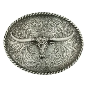 Montana Silver Oval Longhorn Classic Antiqued Belt Buckle