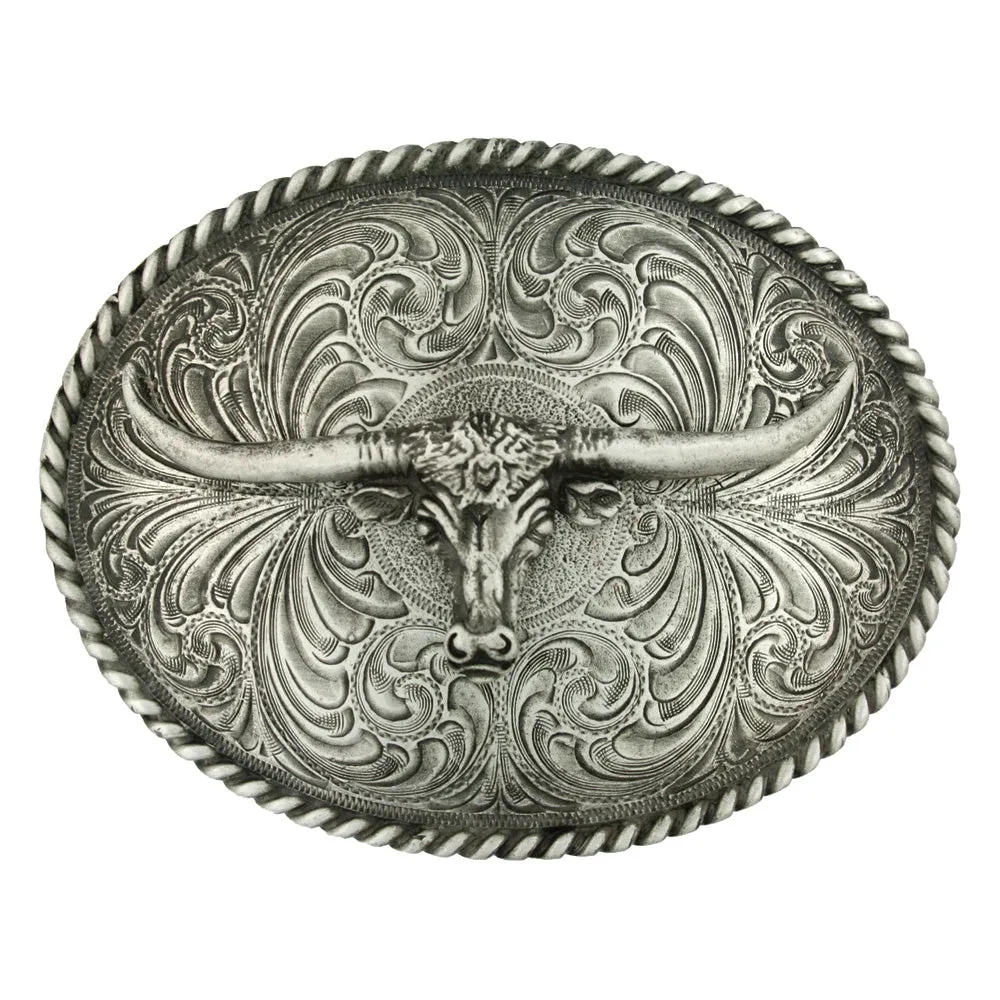 Montana Silver Oval Longhorn Classic Antiqued Belt Buckle