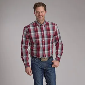 Roper Men's Wine & Grey Plaid Shirt