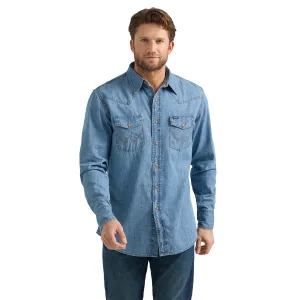 Wrangler Men's Light Wash Denim Snap Long Sleeve Shirt